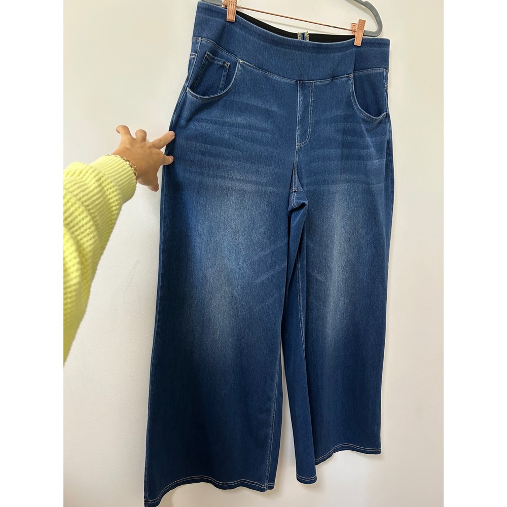 Halara Wide Leg Flex Pull On Jeans Women Size XL Blue Denim High Waisted